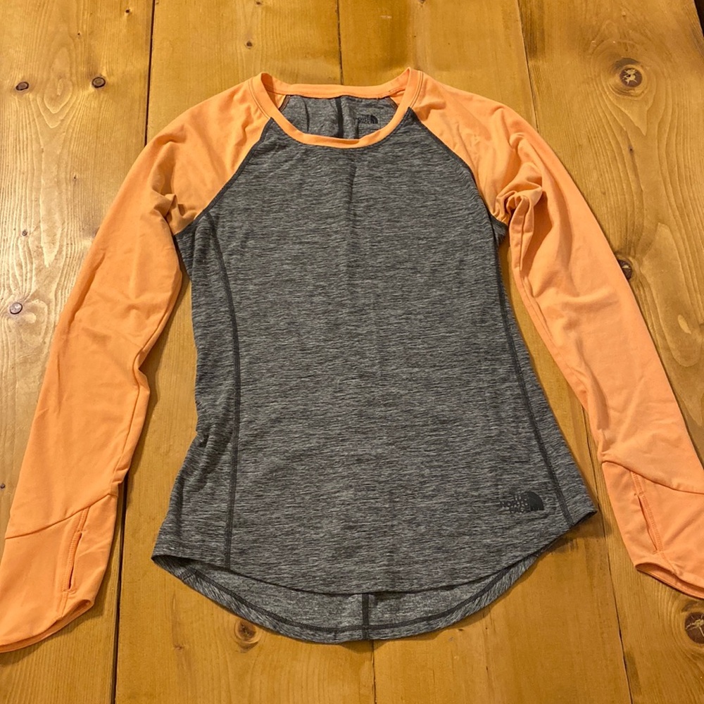 XS North Face Gray and Coral/Orange long sleeve